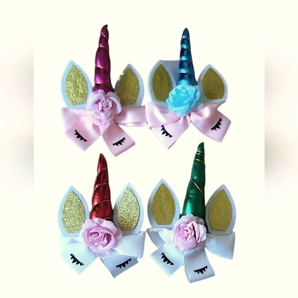 Unicorn Horn Hair Clips Set - Pink, Blue, Red, Green